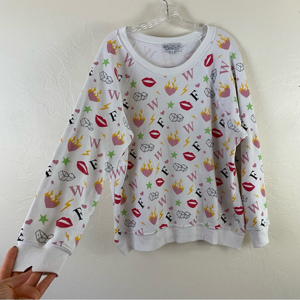 Wildfox Size Medium White Stretchy Jersey Knit Scoop Neck Pullover Sweater